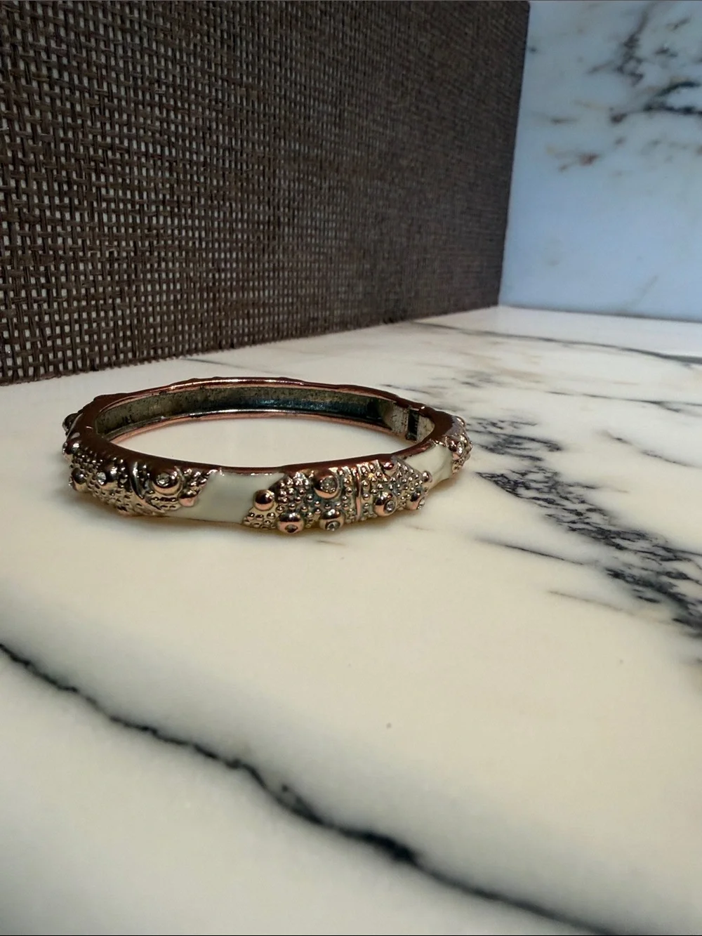 Elegant White and Gold Crystal Enamel Bracelet